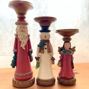 Christmas Pedestal Candle Holders Set of 3 / Santa / Snowman / Angel.